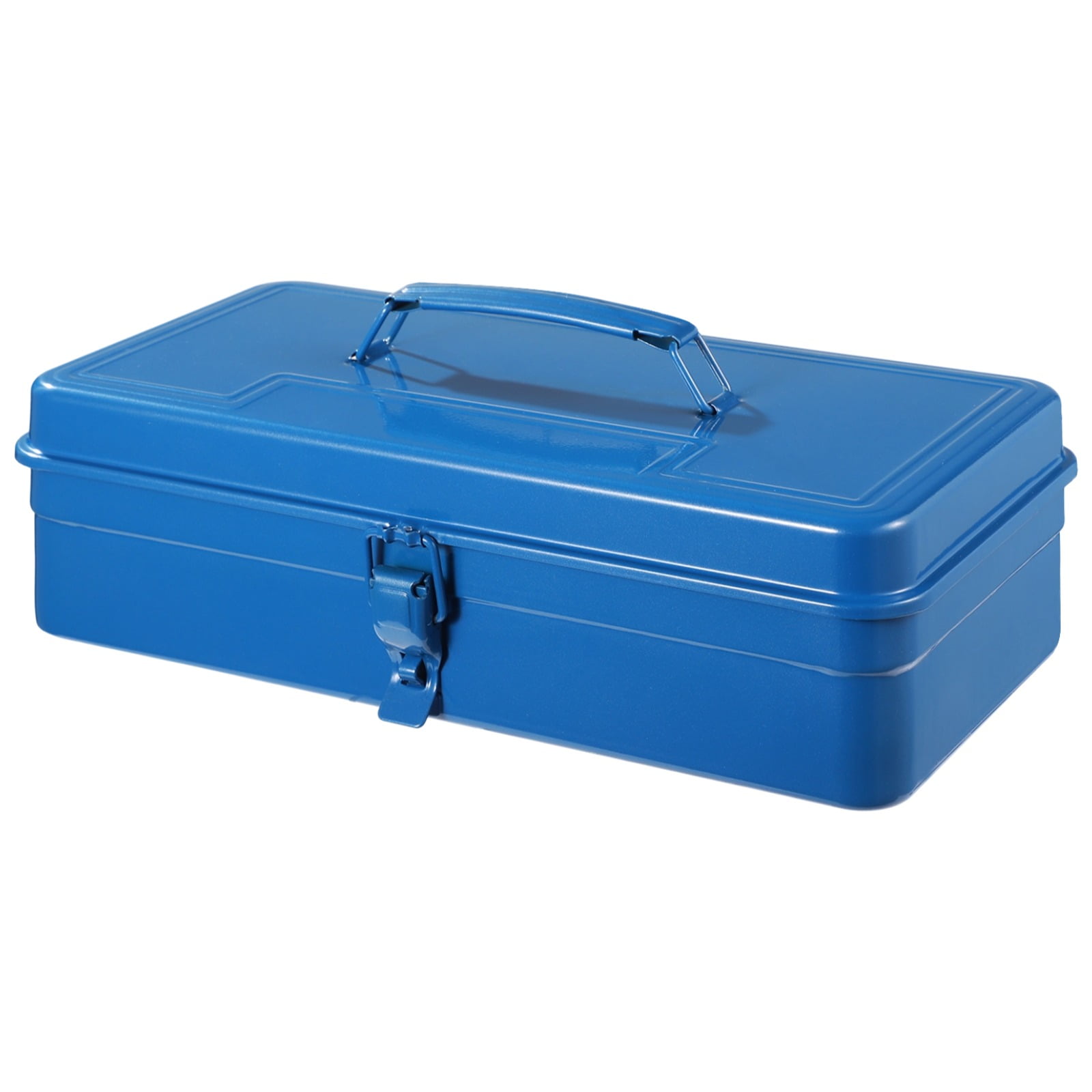 Steel Storage Box with Hinged Lid, Rectangular Blue Empty Hinged Metal Tool Box, Metal Organizer with Secure Buckle for Scrapbook Stamps, Stationery, Sewing Supplies, Hand Tools