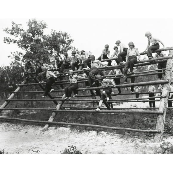 U.S. Women'S Army Corps Nurses In Basic Training. The Wacs Climb A Log Ladder On The Obstacle Course At Camp Blanding History (36 x 24)