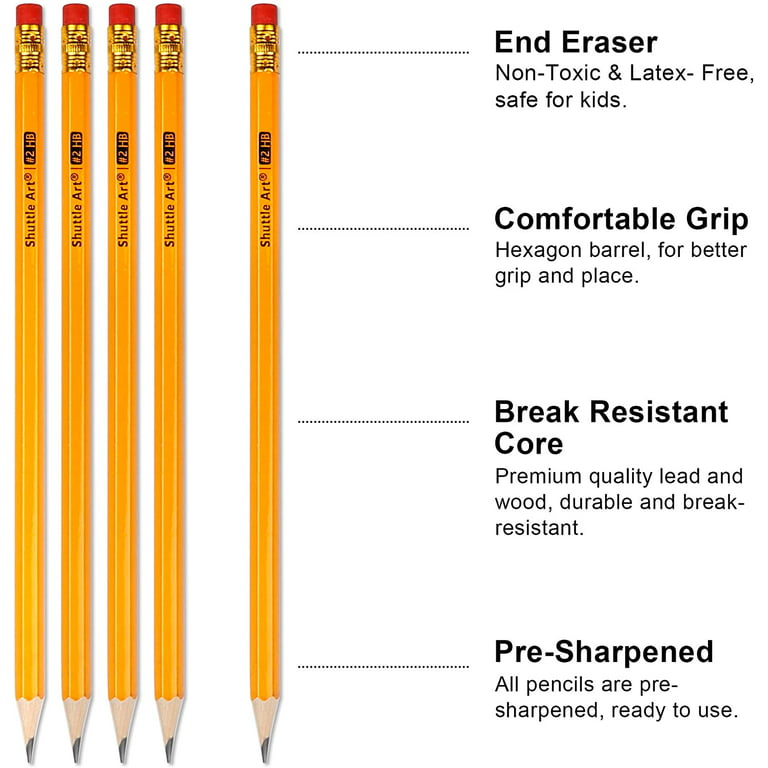 Wood-Cased #2 HB Pencils, Shuttle Art 350 Pack Sharpened Yellow Pencils with Erasers, Bulk Pack Graphite Pencils for School and Teacher Supplies, Wri