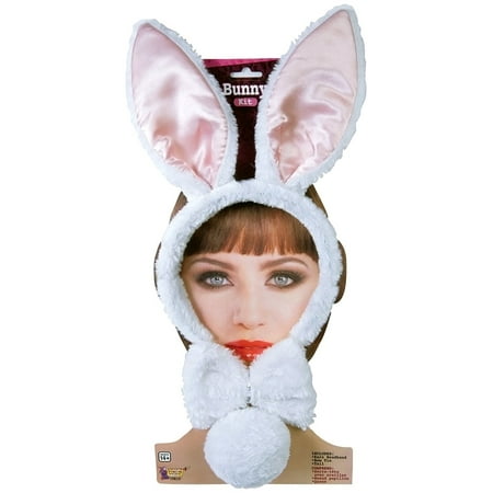Women's Bunny Accessory Kit, White/Pink, One Size, Bunny costume accessory set includes headband with ears, bow tie, and tail By Forum Novelties