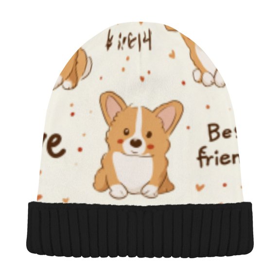 BZSMCE Winter Beanie Hats Warm Cozy Cap Corgi Love Phrase Collage Pattern