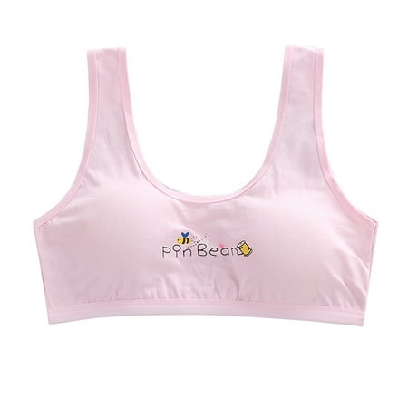 

Girl Racerback Cotton Sport Training Bra Letter Print Wide Strap Underwear Bralette Seamless Layered Crop Top