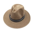 thumbnail image 2 of Men Unisex Summer Beach Straw Sun Hat Ethnic Vintage Extra Large Wide Brim Jazz Bucket Cap Hollow Out Twill Knitted Ribbon Beachwear 4 Colors, 2 of 12