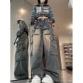 thumbnail image 3 of Pantalones vaqueros cargo Y2K para mujer, ropa de calle, pantalones vaqueros de pierna ancha con múltiples bolsillos, pantalones casuales holgados de cintura alta estilo Harajuku Vintage, nuevos, 3 of 4