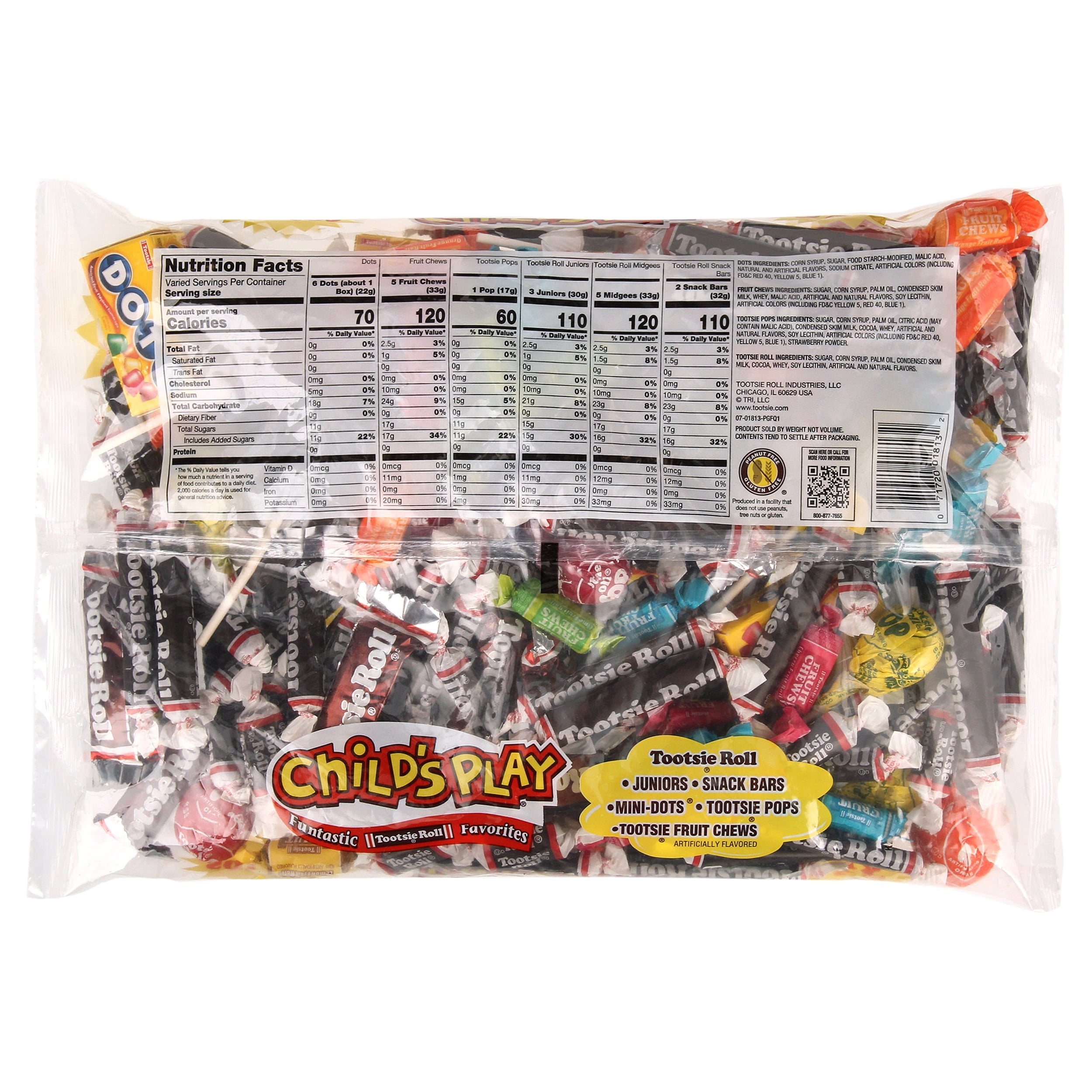 Tootsie Child's Play Variety Candies Pack, 3.5 Ib. Bag.  Peanut Free, Gluten Free. Contains Milk and Soy.