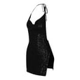 thumbnail image 5 of Lovskoo 2024 Women's Sequin Halter Mini Dress Split Hem Backless Cowl Neck Short Dress Open Back Cocktail Party Ball Gownes Black, 5 of 6