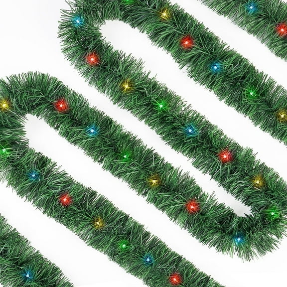 50FT Pre-lit Christmas Garland Lighted Decoration Battery Operated 100 LED Multicolor String Lights Xmas Garland for Indoor Outdoor Decor