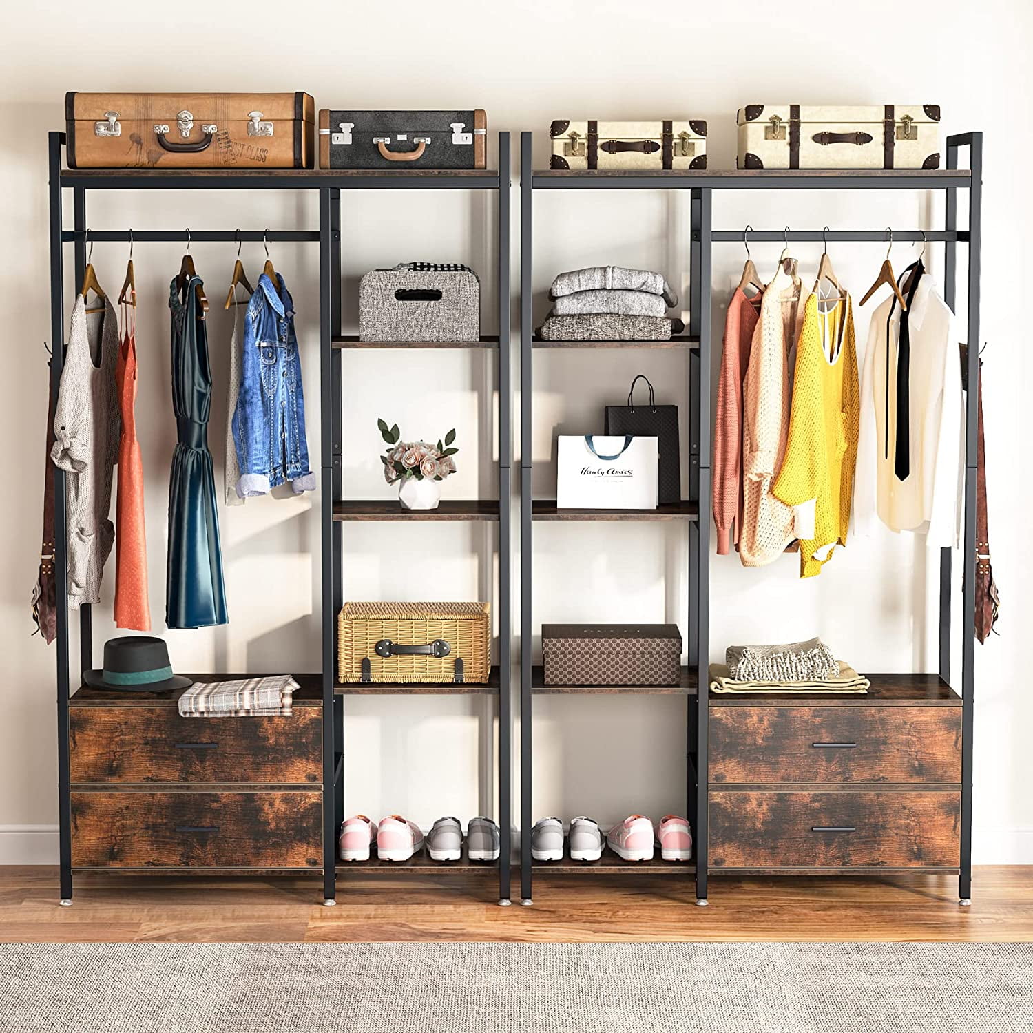 Tribesigns 7.87-ft to 7.87-ft W x 5.58-ft H Brown Ventilated Shelving Wood  Closet System in the Wood Closet Kits department at