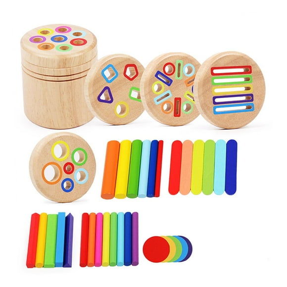 Xuanheng Color Sorting Fine Motor Toys, Wooden Color Sorting Toy, Early Educational Puzzle Toy for Boys Girls 1 2 3 Year Old Gift 5 in 1
