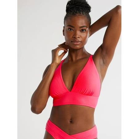 Time and Tru Women’s and Plus Ribbed X-Back Bikini Top, Sizes S-3X