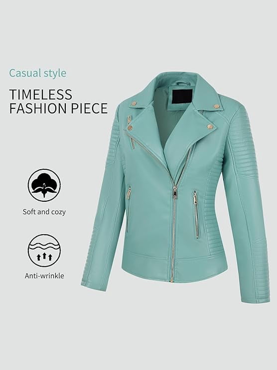 Giolshon Women's Faux Leather Jacket Moto Water Resistant Coat