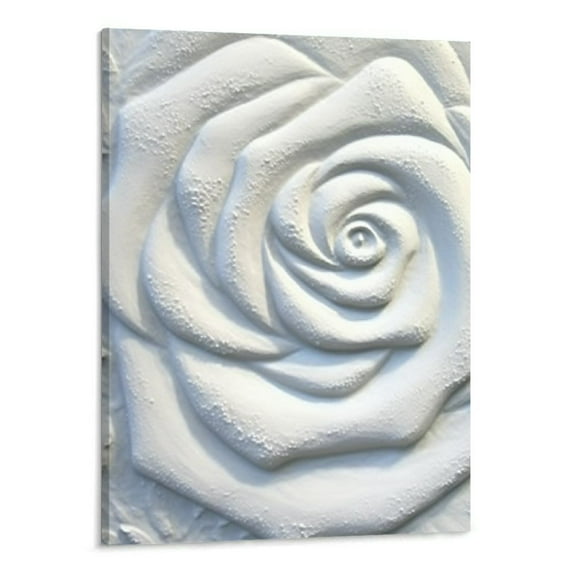 COMIO White Textured Flower Painting Abstract White Rose Canvas Art White Textured Painting Abstract Rose Artwork Minimalist Floral Wall Art White Rose Painting White Rose Room Decor - 16x20 Inch