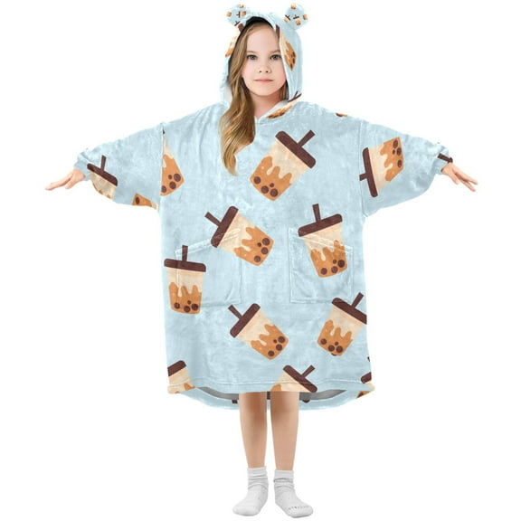 joogoo Wearable Blanket Boba Bubble Tea Blue Hoodie for Oversized Sherpa Hooded 3-14 YR M