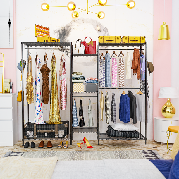 Closet Rack,Wire Metal Clothing Rack, Heavy Duty Removable Sliding