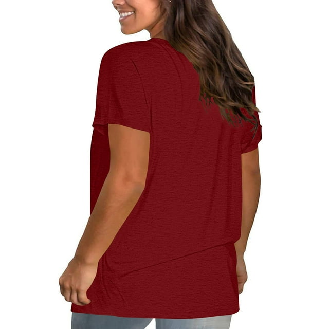 Breezora Blouse Décontractée à Manches Courtes et Col Rond pour Femmes, Coton Léger, Confortable, Coupe Ample, Usage Quotidien, Haut Polyvalent, Taille TTTG, Rouge