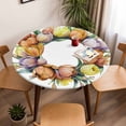 thumbnail image 5 of Orange Flowers Wreath Elastic Fitted Round Table Cover Floral Leaf Waterproof Outdoor Tablecloth for Holiday Party, Picnic, Patio & Dining Fits Tables Up to 45"-54", 5 of 8