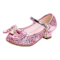 thumbnail image 2 of YMNXA Kids Children Girls Sandals Soft Sole Non Closed Toe High Heel Sequins Bow Design Fashion Comfortable Shoes For Wedding Birthday Party,Pink,11.5-12 Years, 2 of 7