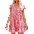 thumbnail image 1 of Prolriy Robes Printemps Été pour Femmes 2025 Robes d'Été à Manches Courtes à Fleurs Col en V Boutonnée Robes Courtes pour Femmes, Robes pour Femmes Rouge TTG, 1 of 6