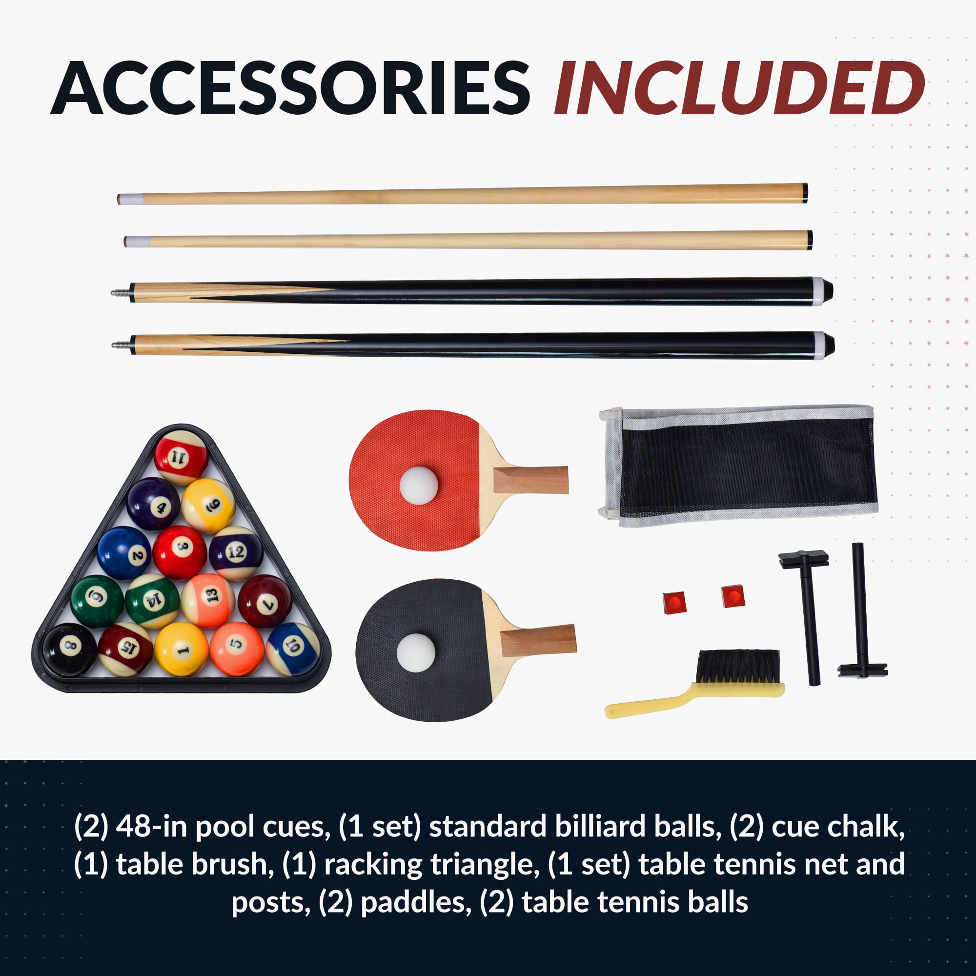 Hathaway Spartan 6-ft Pool & Table Tennis Multigame Table, All Accessories Included – Black with Red Felt