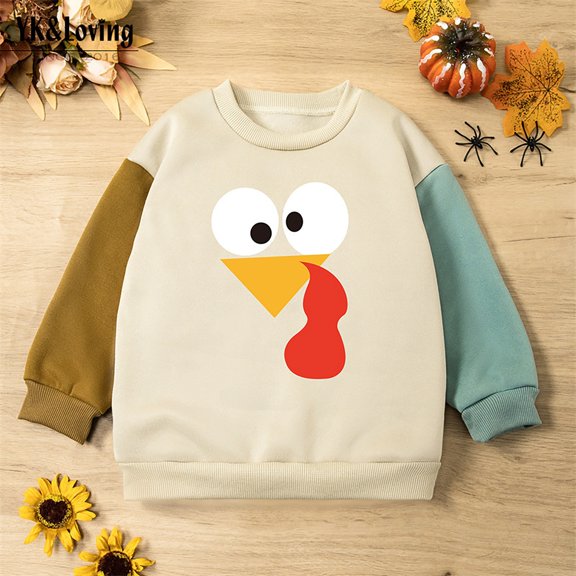 GiLiling Kids Printed Hoodie Thanksgiving Hot Patch Long Sleeve Round Neck Warm Sweatshirt Coat for Boys Girls Toddler Winter (White, 2-3 Years)