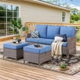 thumbnail image 5 of Gymojoy 3-Seat Brown Wicker Outdoor Patio Sofa Couch, Patio All-weather Seactional with Cushion, Navy, 5 of 7