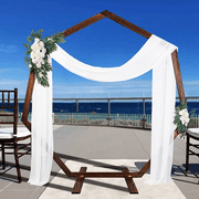 Uyoyous 7 Ft Wood Wedding Arch, Brown Heptagonal Arbor for Garden Ceremony