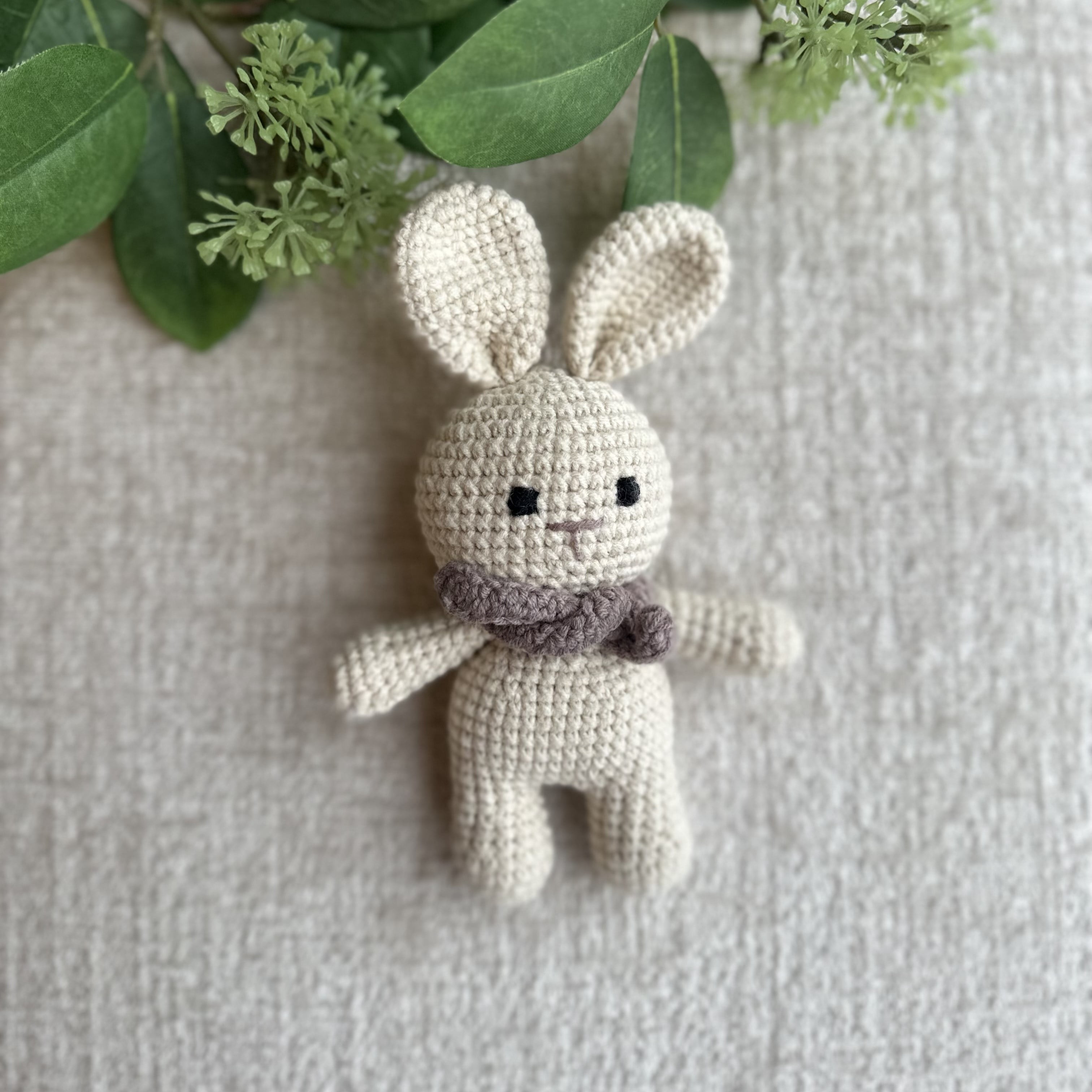 Organic Cotton Handmade Crotchet Bunny Rattle, Toy, teether and Pacifier Holder Baby Shower/Birthday Gift Set., beige