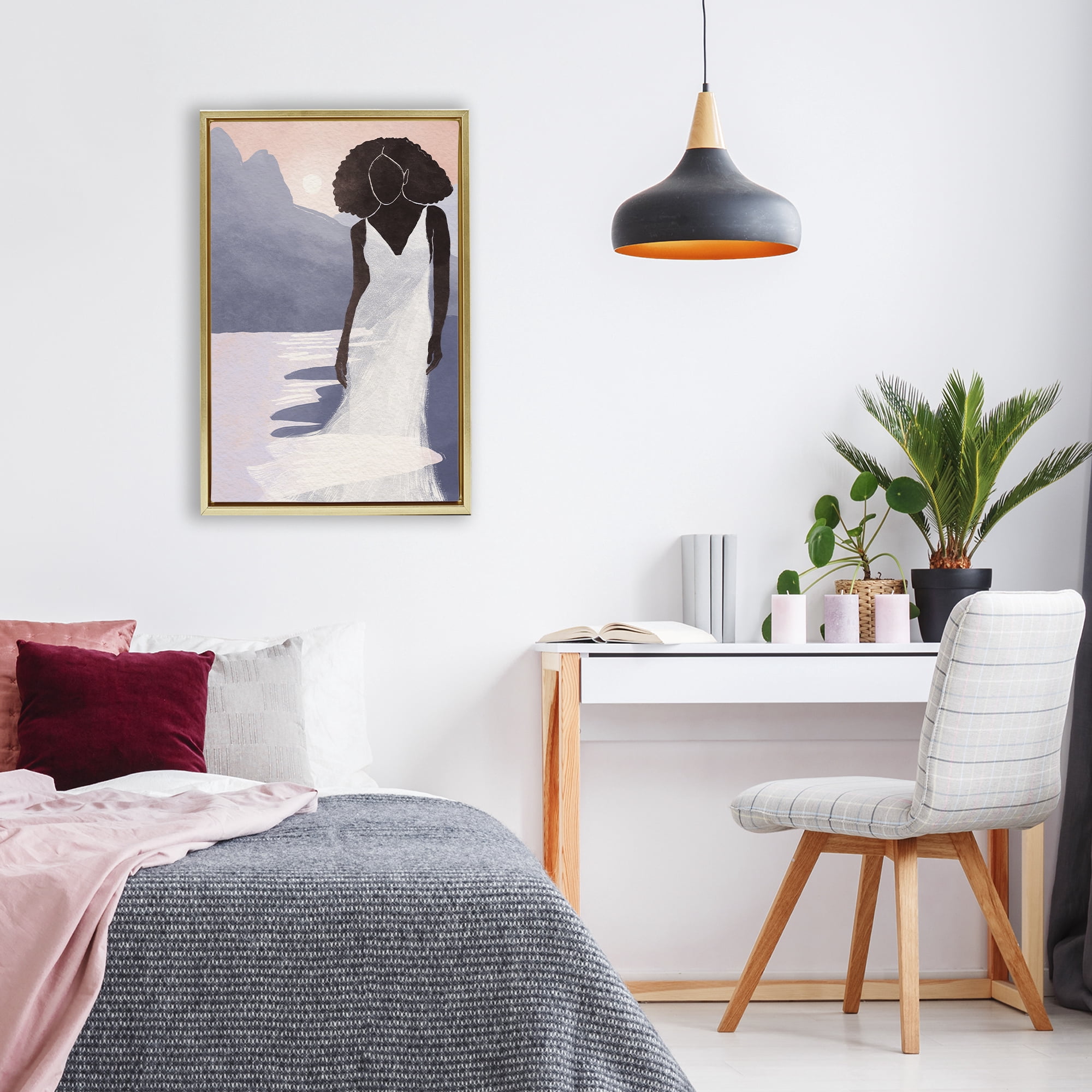 Stupell Industries White Gown Silhouette at Sunset Gold Framed Floater Canvas Wall Art, design by Yuyu Pont