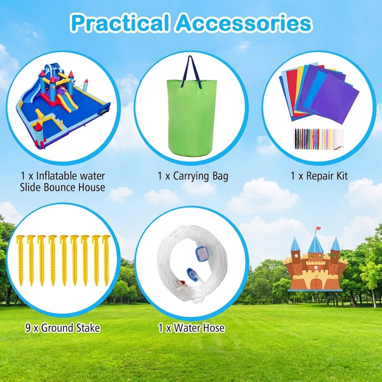 Redsmile Rocket Theme Inflatable Water Slide Park - Multicolor - Kids Birthday Party - Backyard Fun - Summer Play