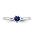 thumbnail image 4 of Solid 925 Sterling Silver Stackable Low 4mm Round Created Sapphire Blue September Gemstone Ring Eternity Band Size 5, 4 of 6