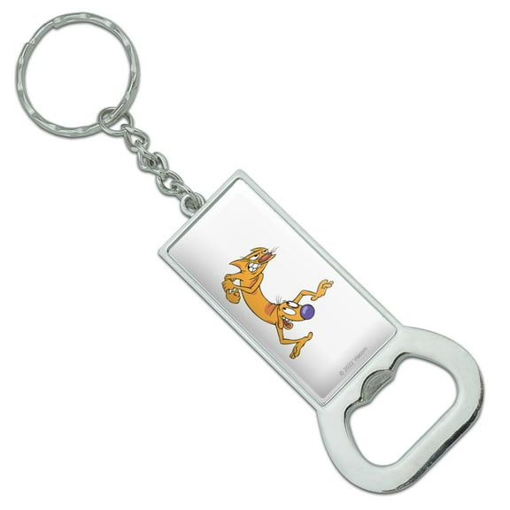 CatDog Ready to Fight Keychain Rectangle Chrome Plated Metal Bottle Cap Opener