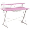thumbnail image 1 of Pemberly Row Carbon Laminated Computer Gaming Desk with Shelves - Pink/White, 1 of 8