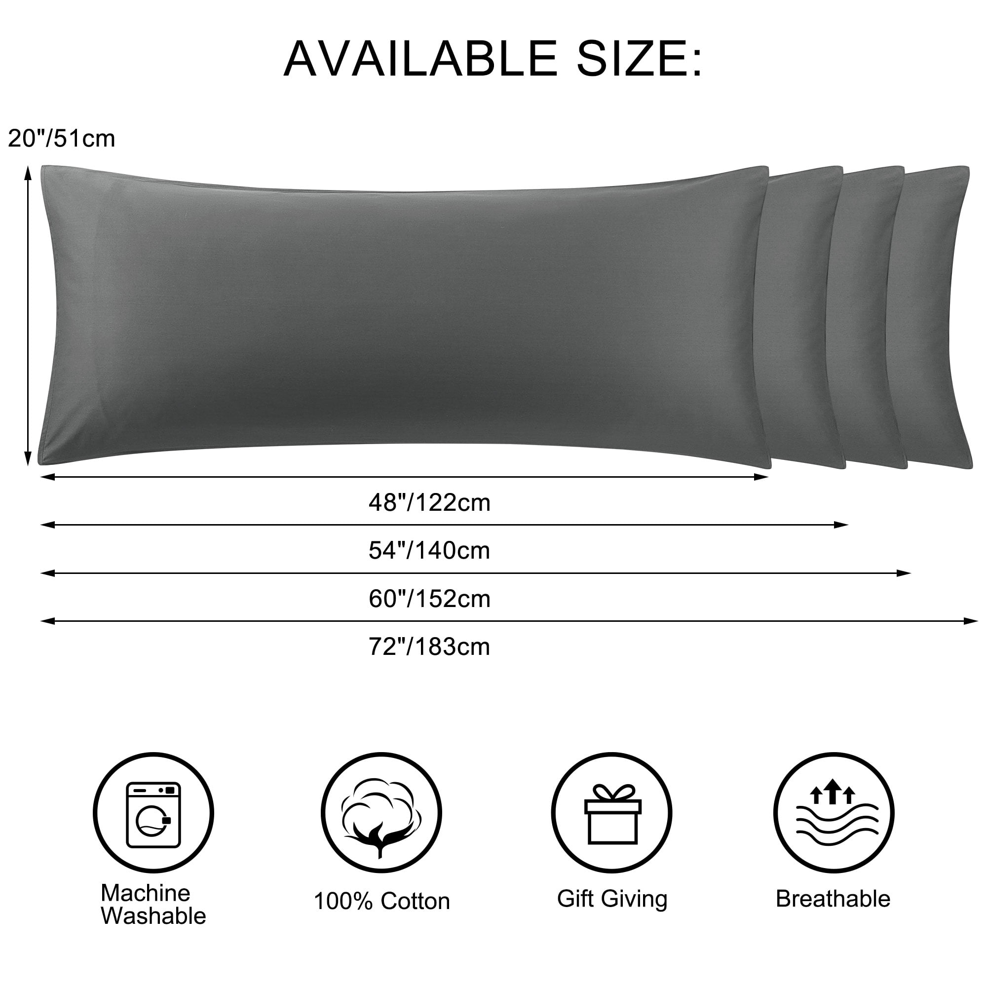 Unique Bargains Cotton Body Pillowcase Breathable Envelope Dark Gray 20"x72"