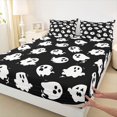 thumbnail image 4 of Homewish Classic Halloween Ghost Bed Sheets,Silhouette Spooky Pattern Full Size Sheets,Black White,4pcs,1 Flat Sheet,1 Fitted Sheet and 2 Pillowcases, 4 of 6