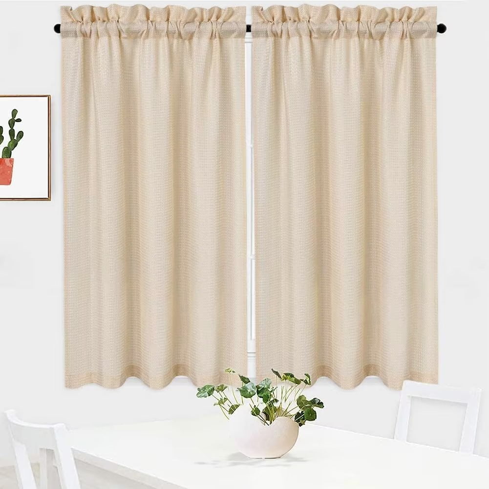 Haperlare Short Curtain for Bedroom 30"W x 45"L Waffle Woven Textured ...