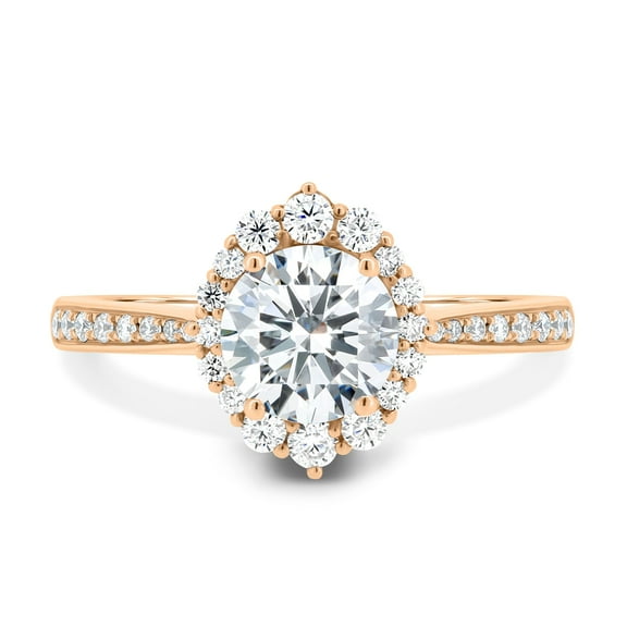 ESTE ORIGIN 1.50Ct Round Cut Moissanite Halo Engagement Ring – Vintage Pavé Band in 14K Rose Gold for Women