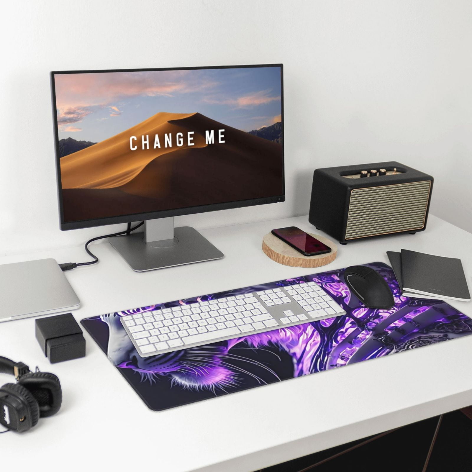 Xecao Purple Pattern White Tiger for Waterproof Mouse Pad - Extended Contour Mouse Mat, Large Gaming Mousepad Laptop Keyboard Mat with Non-Slip Rubber Base