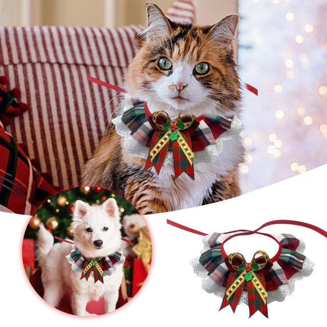 Holiday Festive Pet Neck Scarf Dress Up Accessory for Cats and Dogs with Adjustable Secure Fit