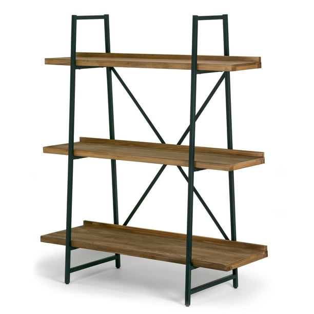 Ailis 56" Brown Pine Wood Metal Frame Etagere Bookcase Threeshelf