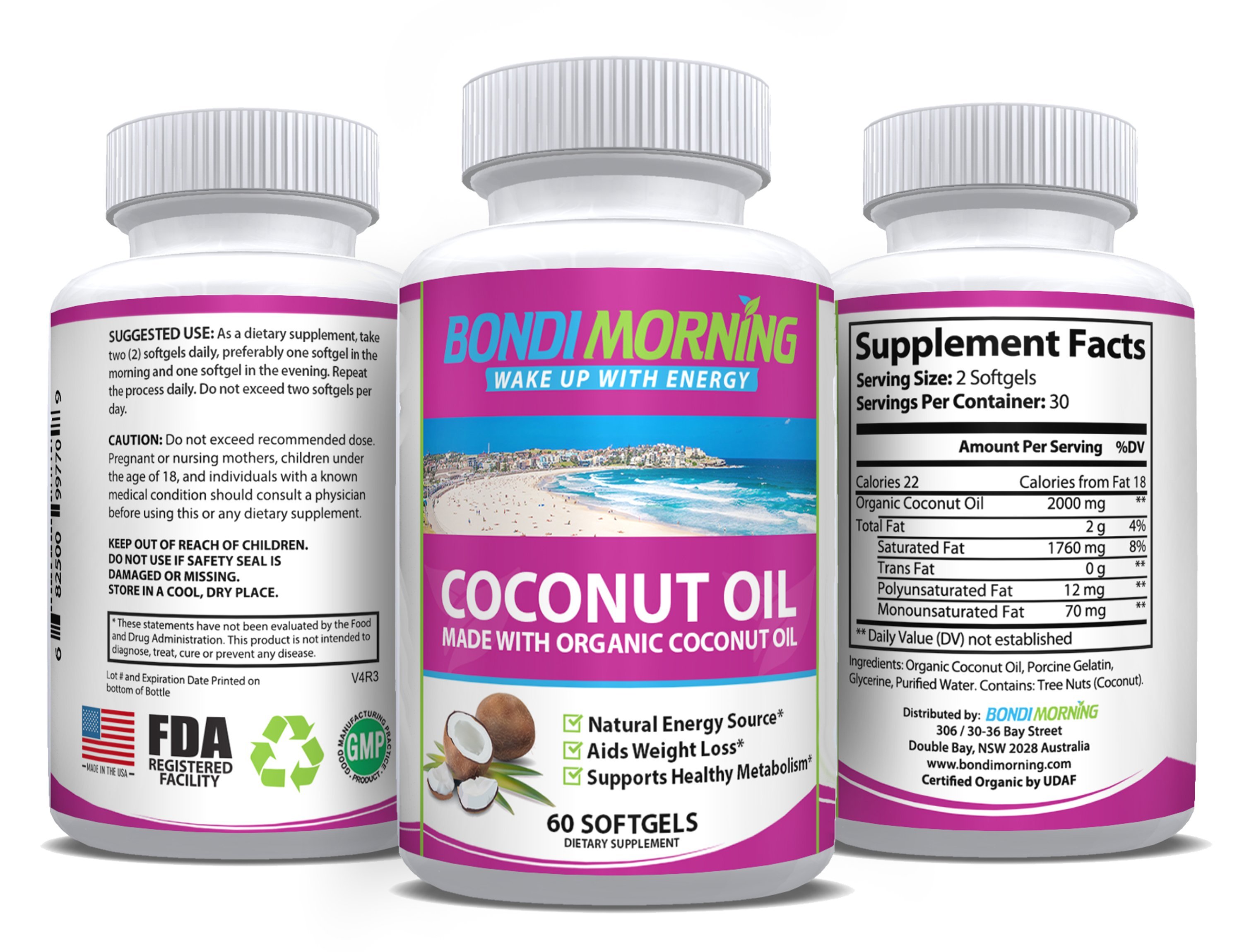 Organic Coconut Oil 1000mg, 100 Extra Virgin Supplement with MCT's