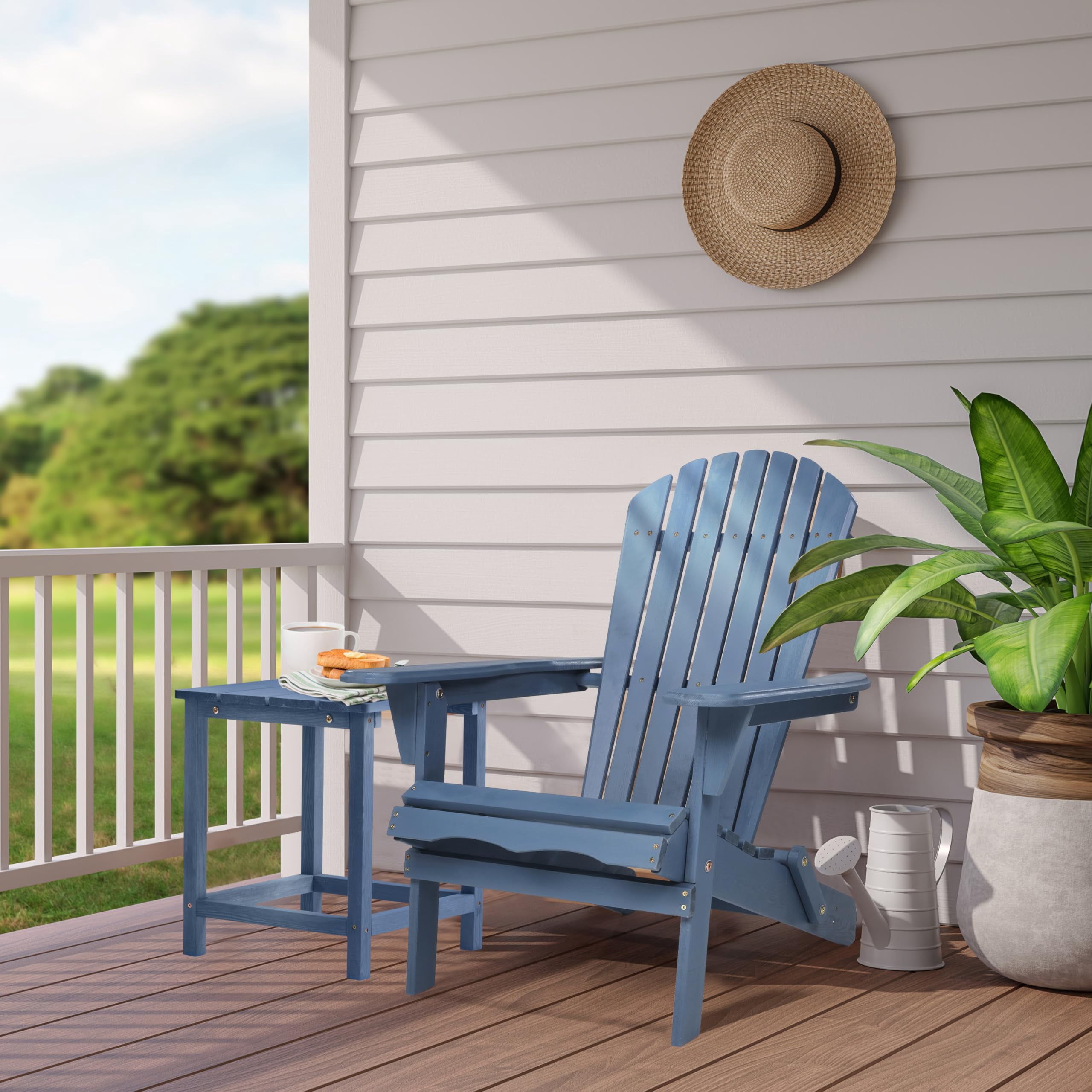 Wood Folding Adirondack Chair, Canadian Cedar Outdoor Patio Lounger Chair for Beach, Deck, Garden, Backyard, Lawn, Porch, Pool Side, Fire Pit