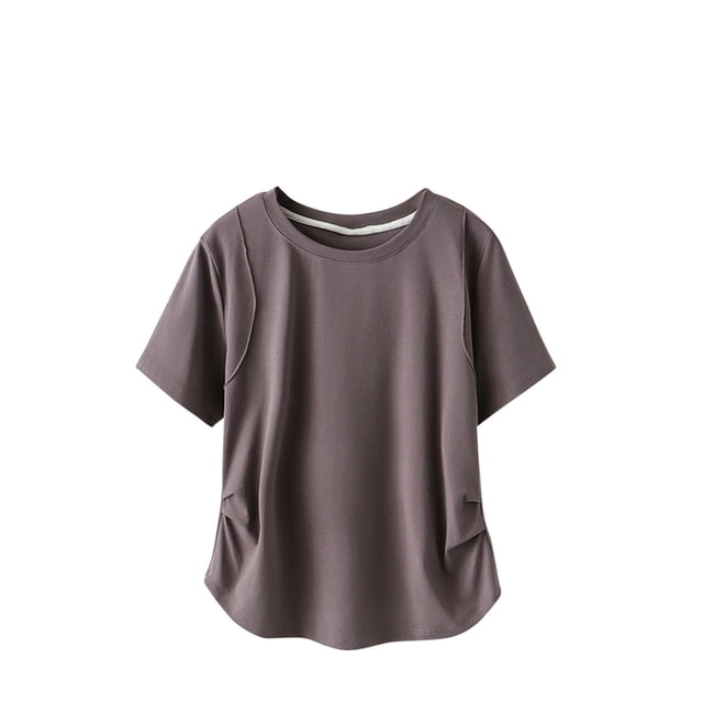 Yuyuzo Womens Plus Size Tops Short Sleeve Crew Neck Basic Shirts Side Ruched Dressy Casual Blouses