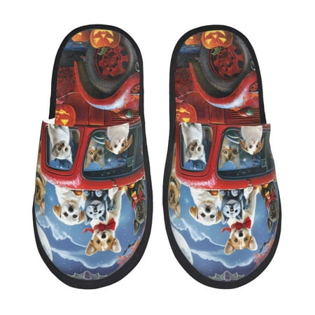 Balery Halloween Pets Pumpkins Slient Indoor Furry Fleece Comfort House Shoes Soft Non-Slip Home Shoes Cotton slippers House Slippers-- Medium