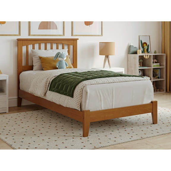 Mission Full Solid Wood Low Profile Platform Bed in Light Toffee