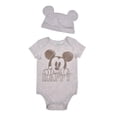 thumbnail image 2 of Disney 3 Pack Mickey Mouse Jogger and creepers Set with Cap, Bodysuit Bundle for Baby, Size NB Off-White, 2 of 5