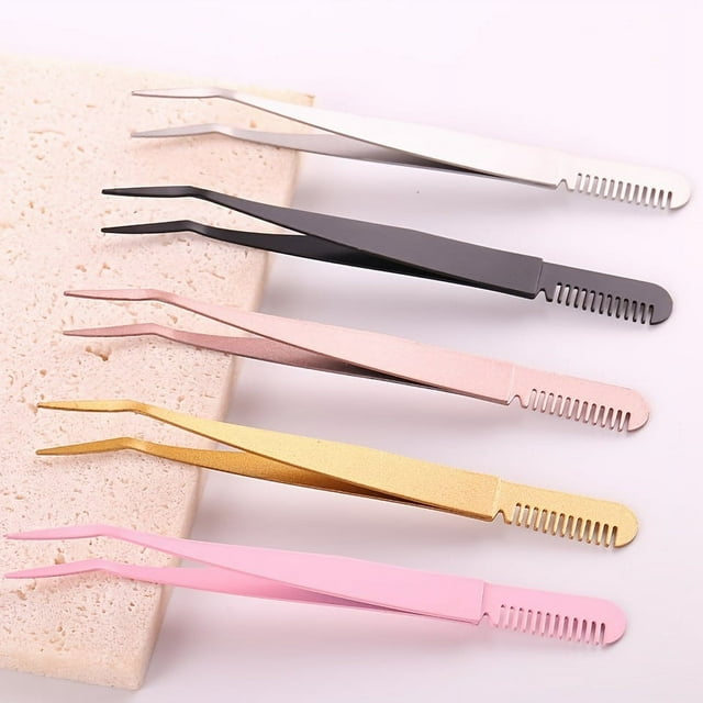 Stainless Steel 2-in-1 Eyelash Tweezers and Curling Clip - Convenient Beauty Tool for Perfect False Eyelash Application