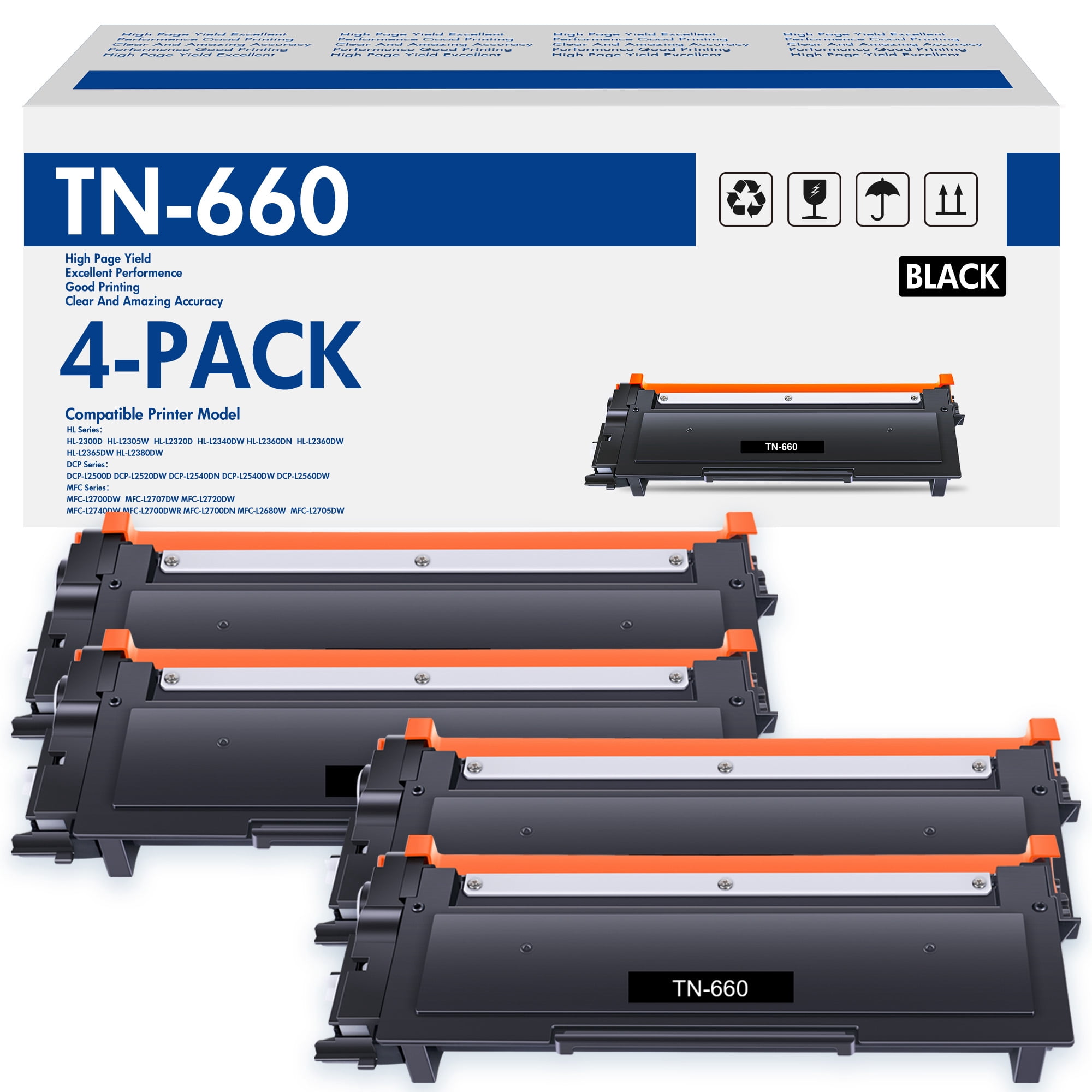 TN660 TN630 Toner Cartridge Compatible for Brother TN-660 TN 660 TN 630 MFC-L2700DW HL-L2300D HL-L2320D HL-L2340DW DCP-L2540DW DCP-L2520DW MFC-L2740DW DCP-L2680DW L8640DW Printer (4-Pack, Black)