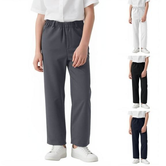 Ahuyic Long Pants for Kids,Boys Solid Color Wrinkle Free Dress Pants 3-17 Years Elastic Waist with Side Pockets Formal Casual Trousers for School Performance,17-18Years Navy