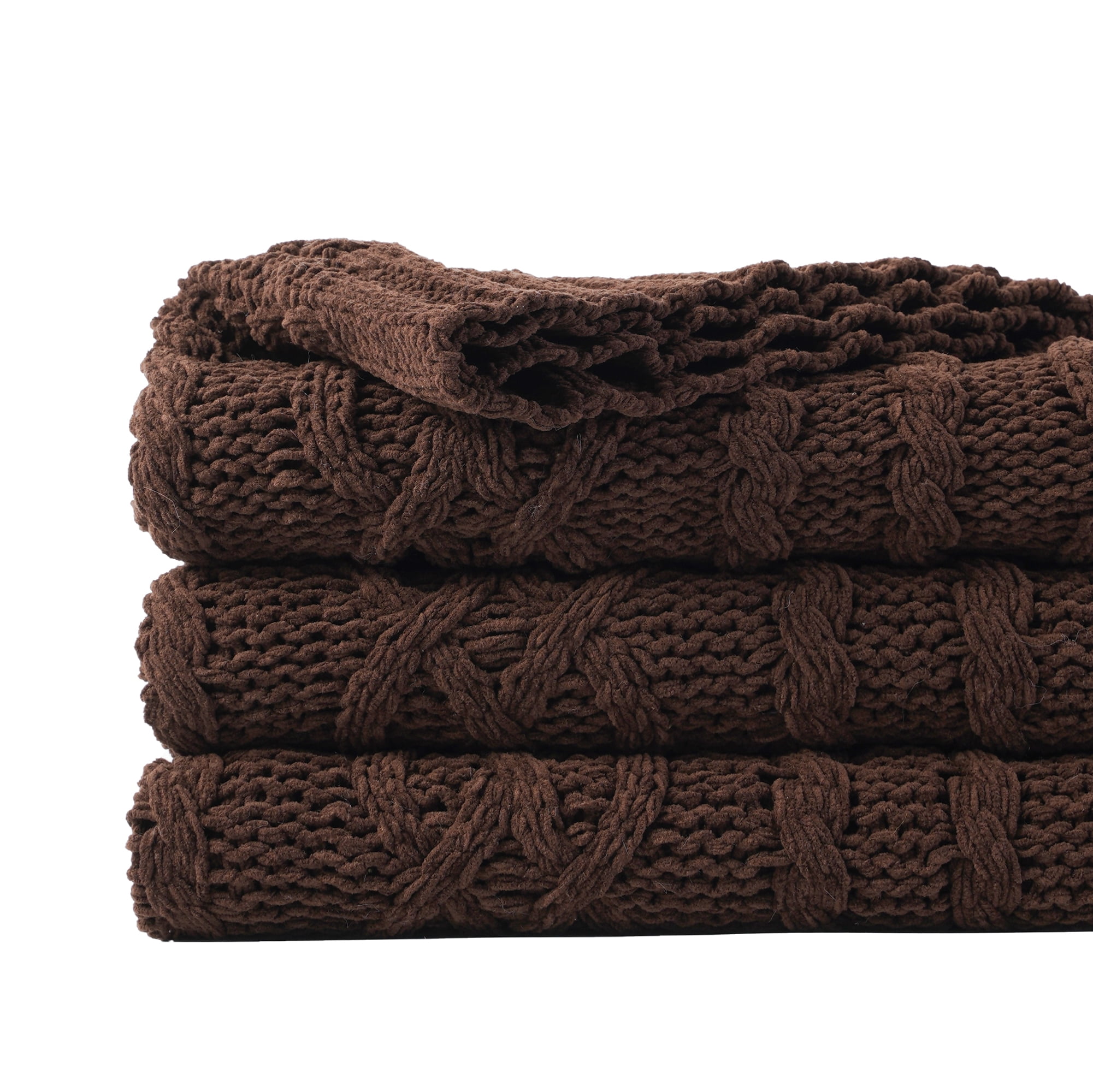 Battilo Dark Brown Throw Blanket for Couch, Soft Chenille Knit Throw Blanket, Decorative Sofa