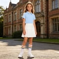 thumbnail image 5 of Girls Back To School 3 Pieces Outfit Set Solid Color Short Sleeve Shirt and Pleated Skirt and Striped Socks Kids Performance Casual Clothing Set Teen Kids Clothing 3-16 Years, 5 of 9